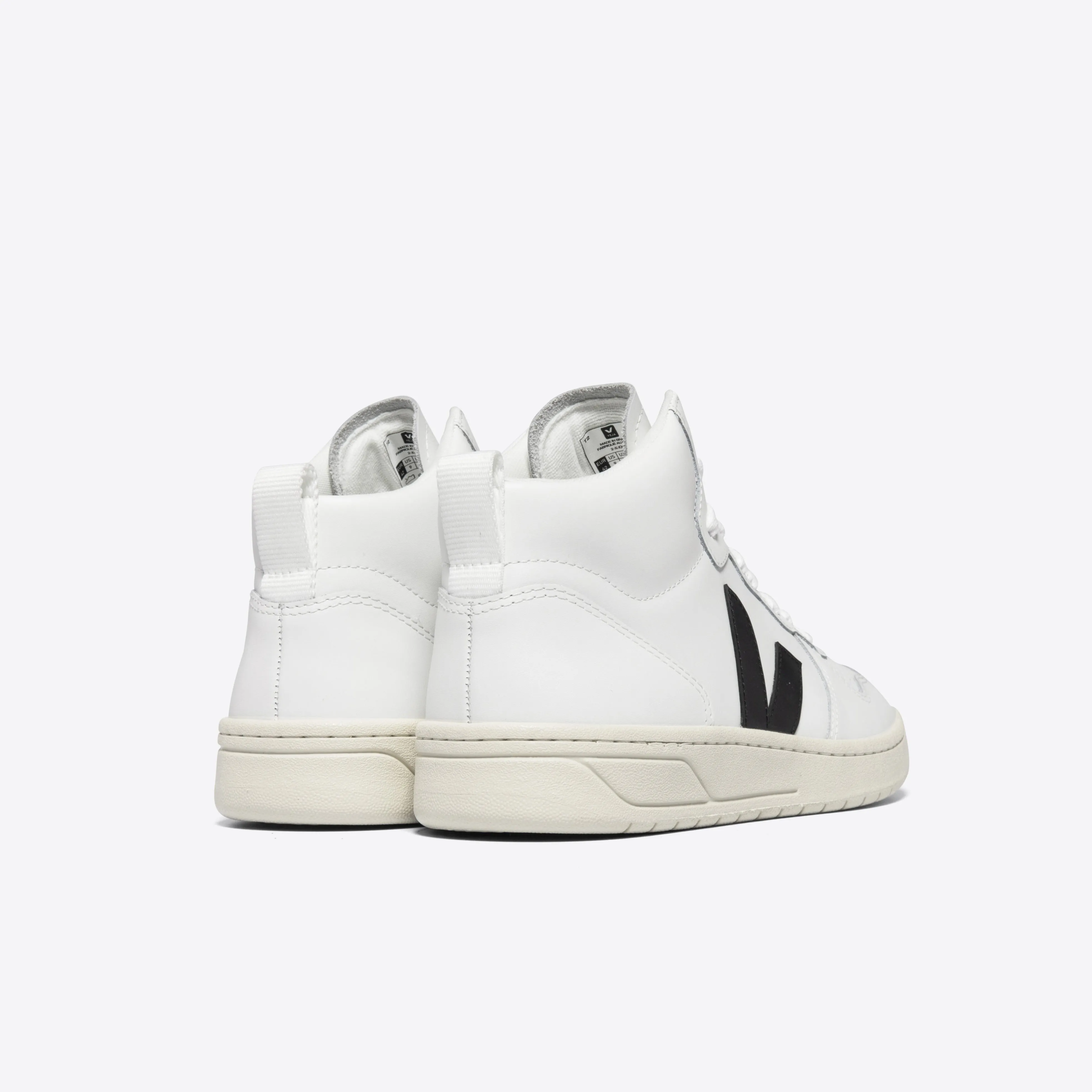 VEJA V-15 Leather Hightop Sneakers | White Black