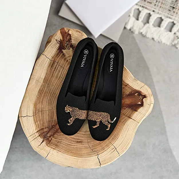 VIVAIA Audrey Womens Black Cheetah Loafers