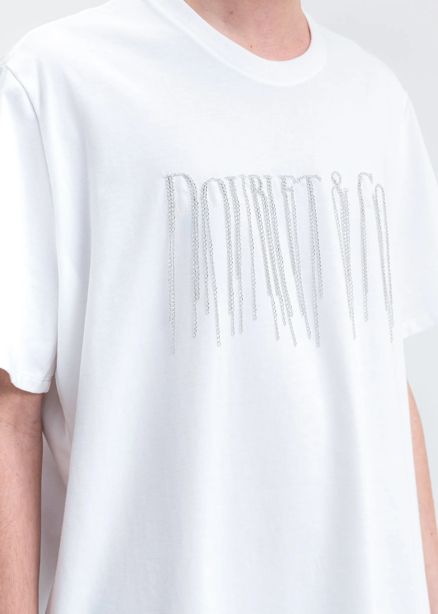 White Chain Fringe Embroidery T-Shirt