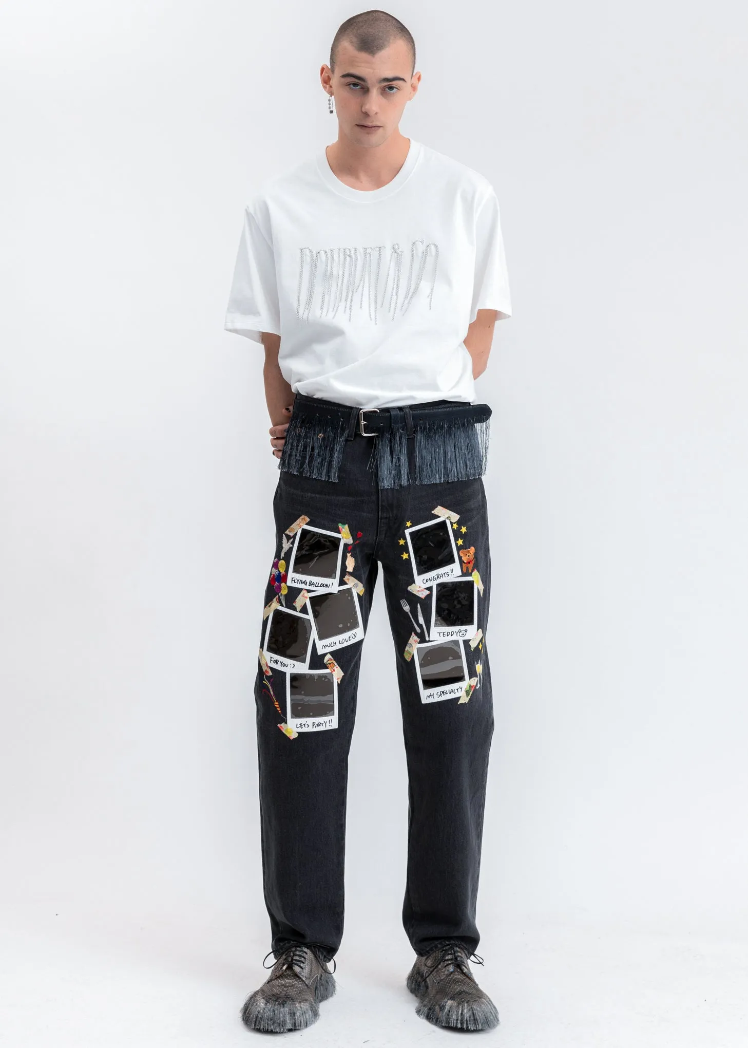 White Chain Fringe Embroidery T-Shirt