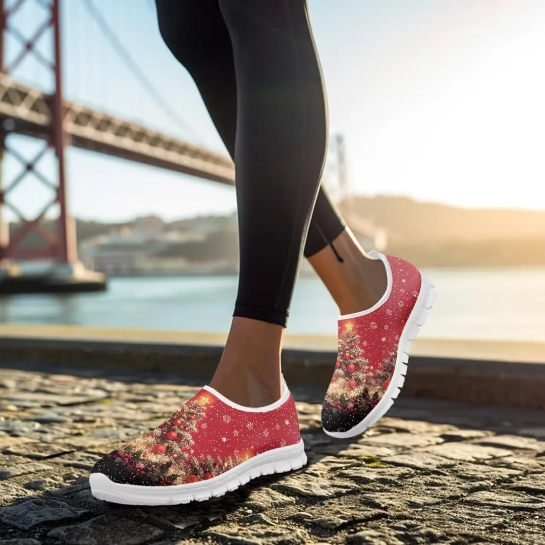 Women's Christmas Sneaker Casual Lightweight Low Top Running Shoes Cozy Slip On Non-Slip Holiday Walking Sneaker for Ladies US 5.5-11.5