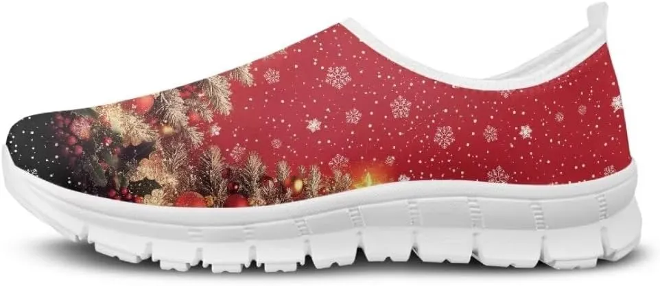 Women's Christmas Sneaker Casual Lightweight Low Top Running Shoes Cozy Slip On Non-Slip Holiday Walking Sneaker for Ladies US 5.5-11.5