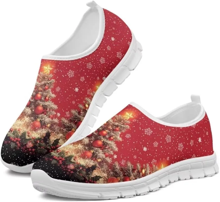 Women's Christmas Sneaker Casual Lightweight Low Top Running Shoes Cozy Slip On Non-Slip Holiday Walking Sneaker for Ladies US 5.5-11.5