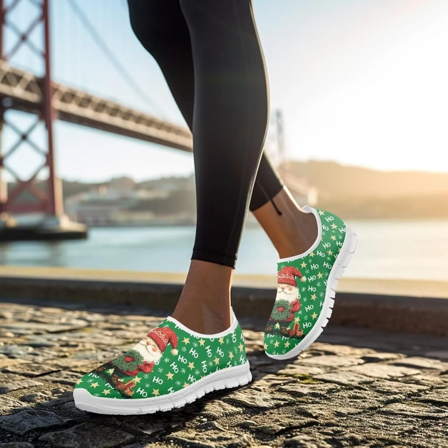 Women's Christmas Sneaker Flat Soft Casual Low-Top Tennis Shoes Slip-On Lightweight Non-Slip Breathable Mesh Outdoor Sport Running Sneaker for Ladies US 5.5-11.5