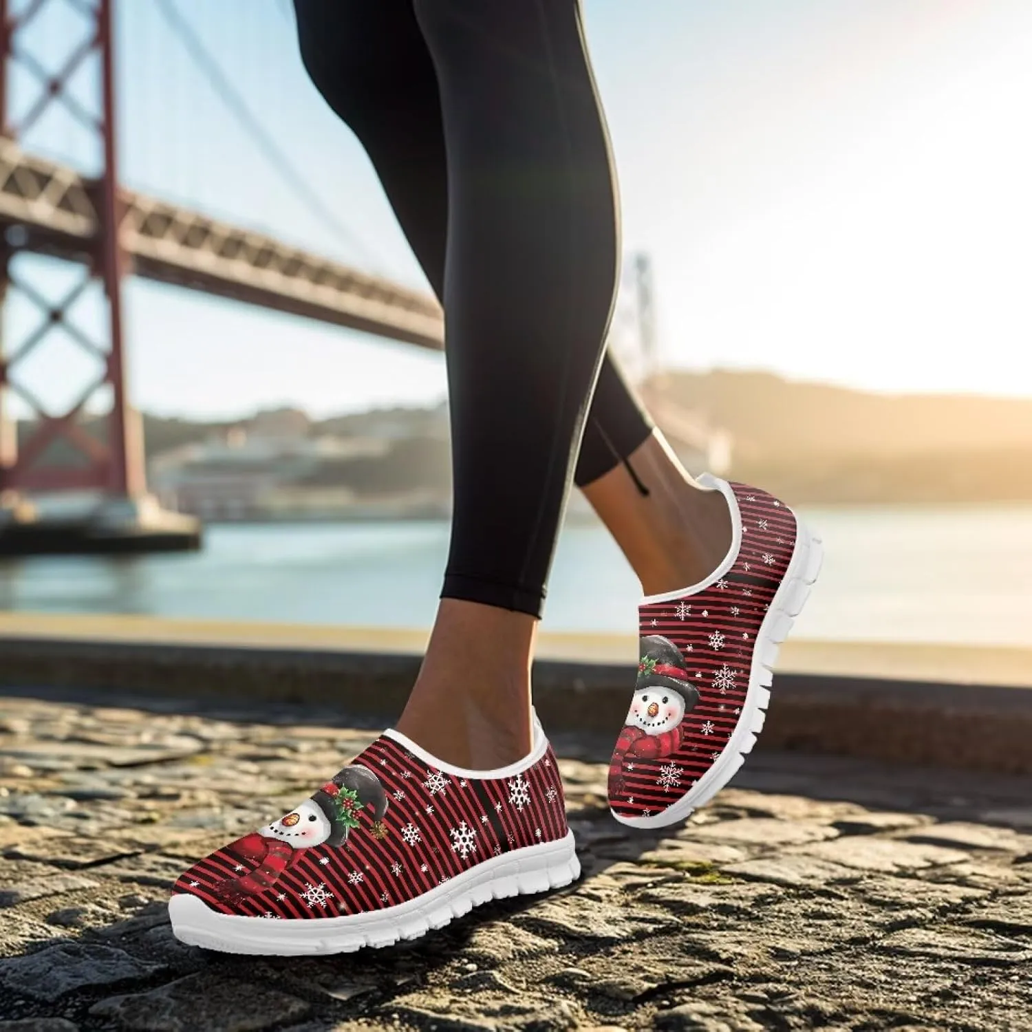 Women's Christmas Sneaker Flat Soft Casual Low-Top Tennis Shoes Slip-On Lightweight Non-Slip Breathable Mesh Outdoor Sport Running Sneaker for Ladies US 5.5-11.5
