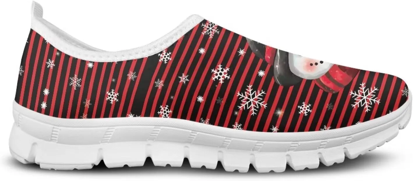 Women's Christmas Sneaker Flat Soft Casual Low-Top Tennis Shoes Slip-On Lightweight Non-Slip Breathable Mesh Outdoor Sport Running Sneaker for Ladies US 5.5-11.5