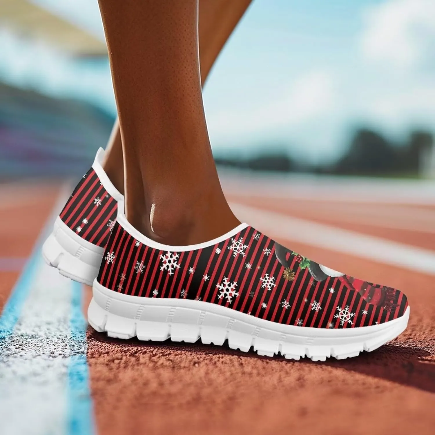 Women's Christmas Sneaker Flat Soft Casual Low-Top Tennis Shoes Slip-On Lightweight Non-Slip Breathable Mesh Outdoor Sport Running Sneaker for Ladies US 5.5-11.5