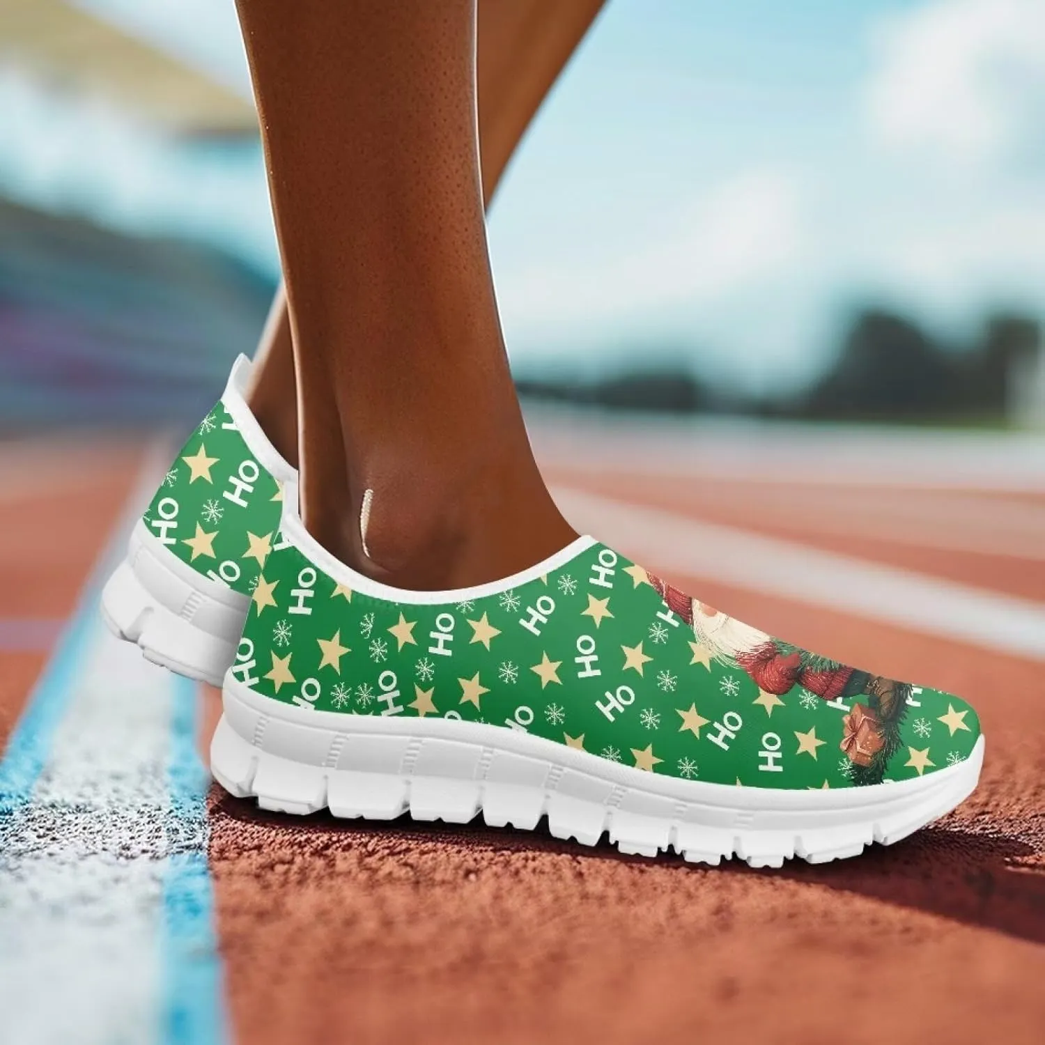 Women's Christmas Sneaker Flat Soft Casual Low-Top Tennis Shoes Slip-On Lightweight Non-Slip Breathable Mesh Outdoor Sport Running Sneaker for Ladies US 5.5-11.5