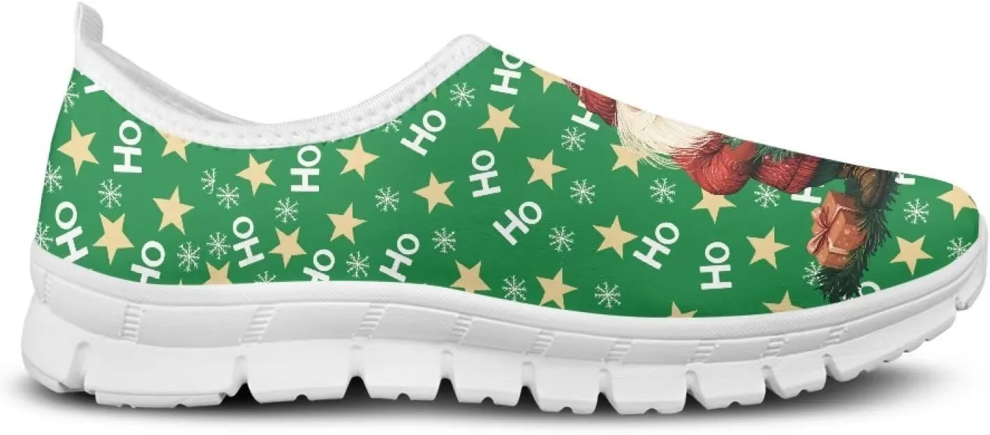 Women's Christmas Sneaker Flat Soft Casual Low-Top Tennis Shoes Slip-On Lightweight Non-Slip Breathable Mesh Outdoor Sport Running Sneaker for Ladies US 5.5-11.5