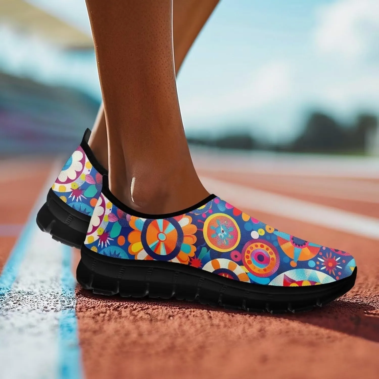 Women's Floral Print Sneaker Casual Cozy Low Top Running Shoes Lightweight Slip On Anti-Skid Workout Walking Sneaker for Teen Girls US 5.5-11.5