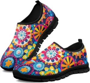 Women's Floral Print Sneaker Casual Cozy Low Top Running Shoes Lightweight Slip On Anti-Skid Workout Walking Sneaker for Teen Girls US 5.5-11.5