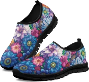 Women's Floral Print Sneaker Casual Cozy Low Top Running Shoes Lightweight Slip On Anti-Skid Workout Walking Sneaker for Teen Girls US 5.5-11.5
