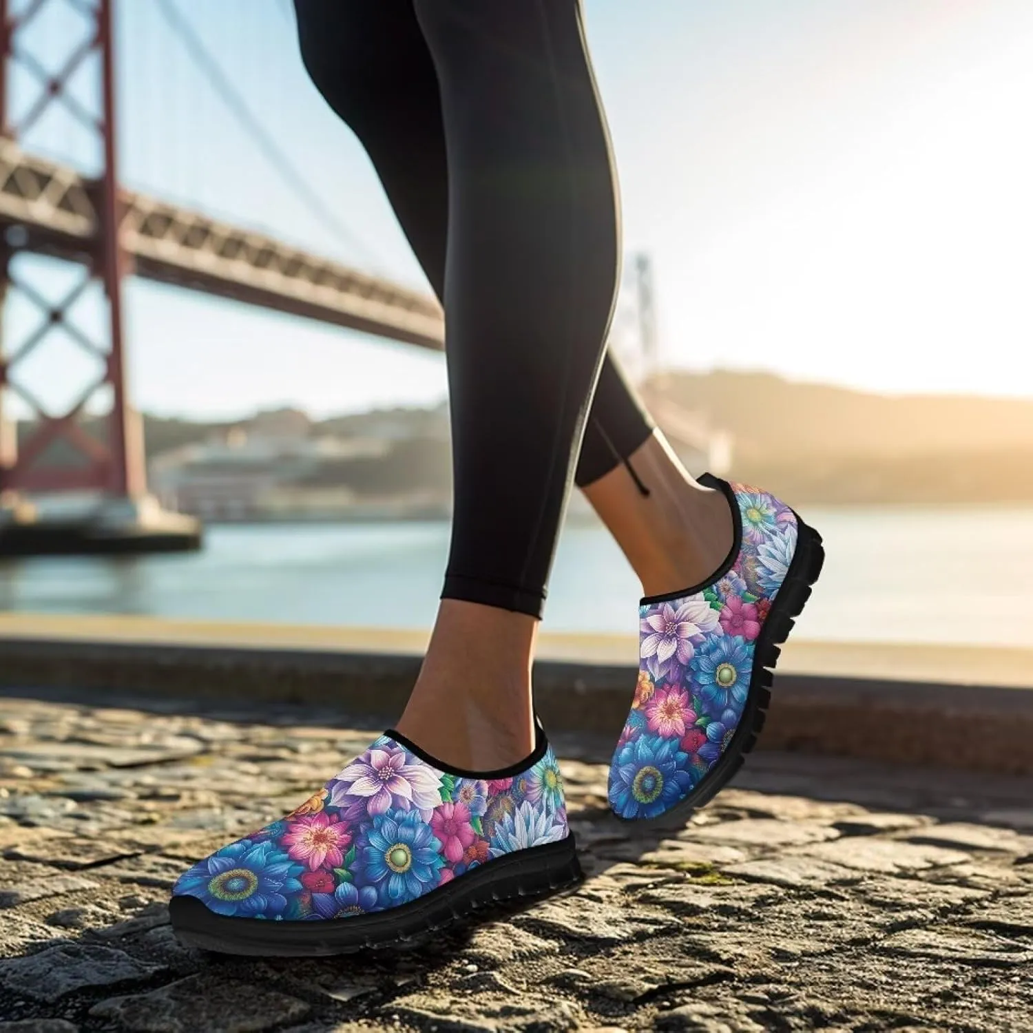 Women's Floral Print Sneaker Casual Cozy Low Top Running Shoes Lightweight Slip On Anti-Skid Workout Walking Sneaker for Teen Girls US 5.5-11.5