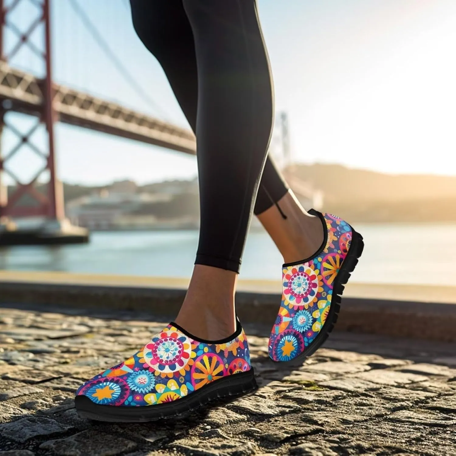 Women's Floral Print Sneaker Casual Cozy Low Top Running Shoes Lightweight Slip On Anti-Skid Workout Walking Sneaker for Teen Girls US 5.5-11.5