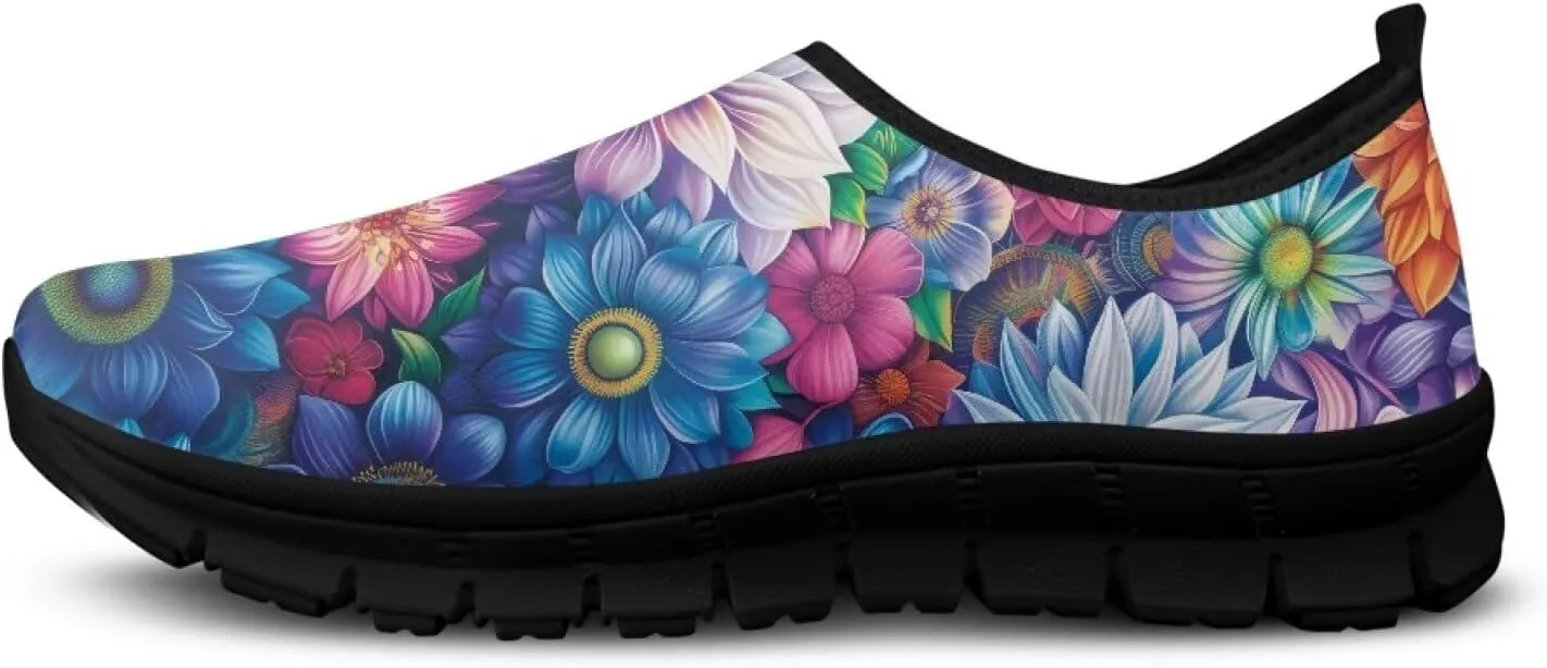 Women's Floral Print Sneaker Casual Cozy Low Top Running Shoes Lightweight Slip On Anti-Skid Workout Walking Sneaker for Teen Girls US 5.5-11.5