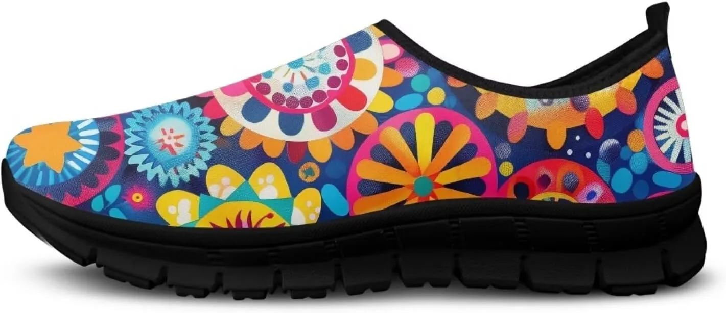 Women's Floral Print Sneaker Casual Cozy Low Top Running Shoes Lightweight Slip On Anti-Skid Workout Walking Sneaker for Teen Girls US 5.5-11.5
