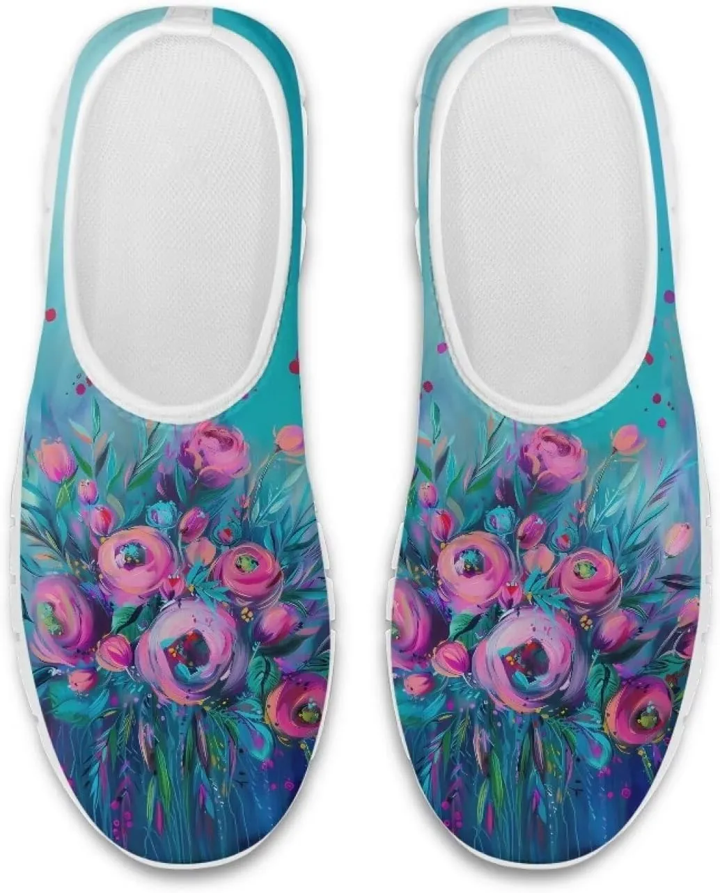 Women's Floral Print Sneaker Casual Low Top Soft Running Shoes Slip On Non Slip Lightweight Outdoor Walking Sneaker for Ladies US 5.5-11.5