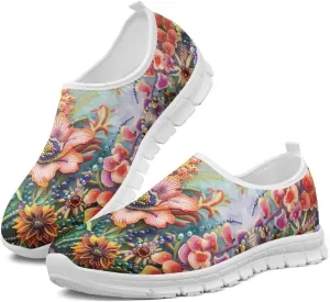 Women's Floral Print Sneaker Casual Low Top Soft Running Shoes Slip On Non Slip Lightweight Outdoor Walking Sneaker for Ladies US 5.5-11.5