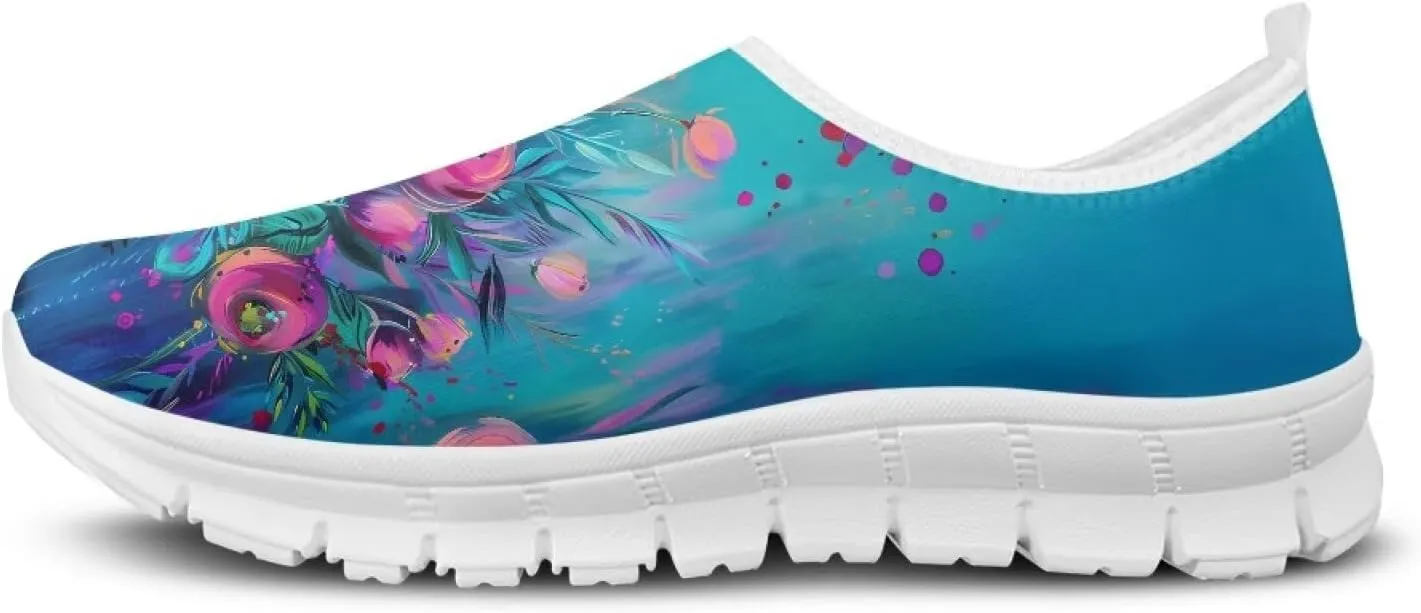 Women's Floral Print Sneaker Casual Low Top Soft Running Shoes Slip On Non Slip Lightweight Outdoor Walking Sneaker for Ladies US 5.5-11.5