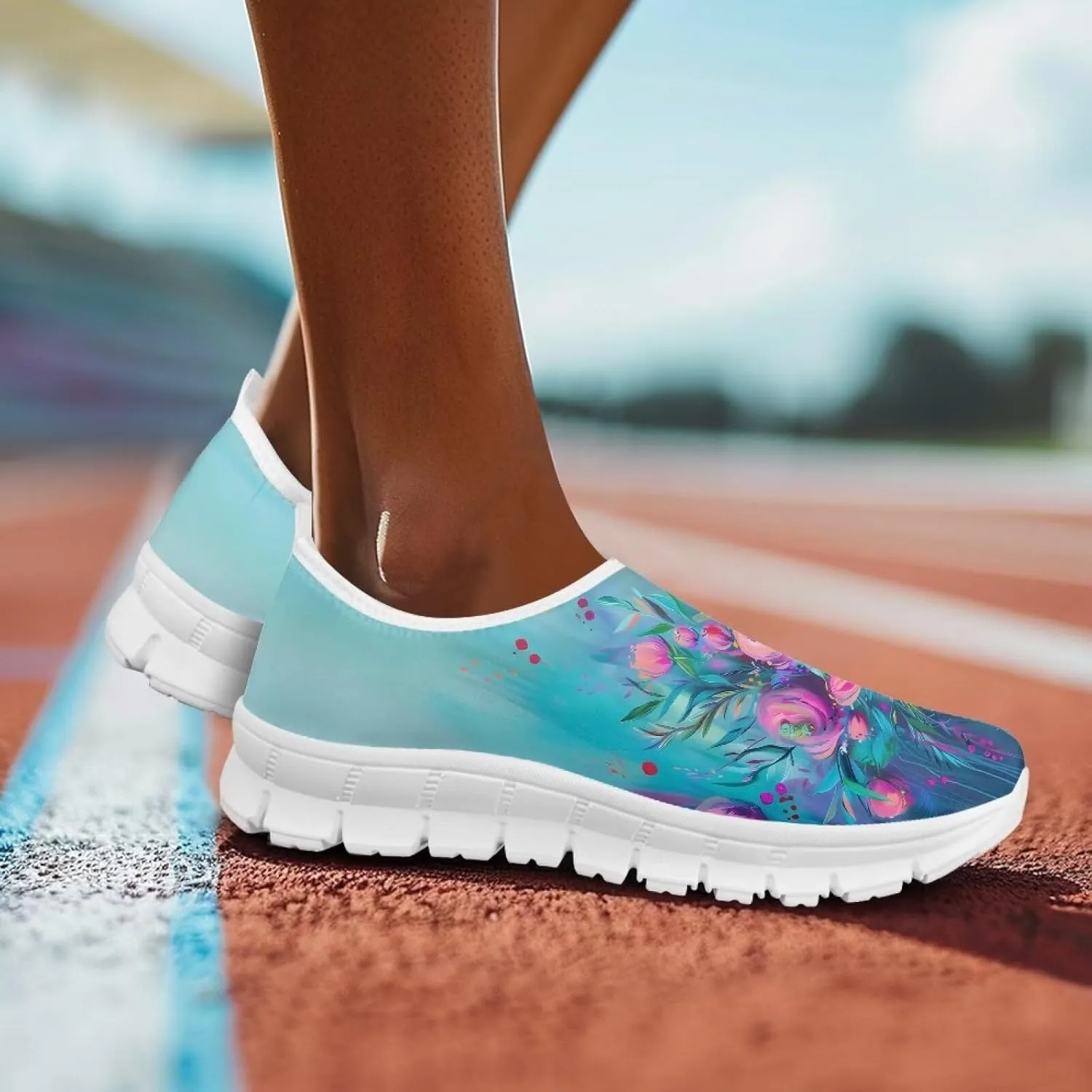 Women's Floral Print Sneaker Casual Low Top Soft Running Shoes Slip On Non Slip Lightweight Outdoor Walking Sneaker for Ladies US 5.5-11.5