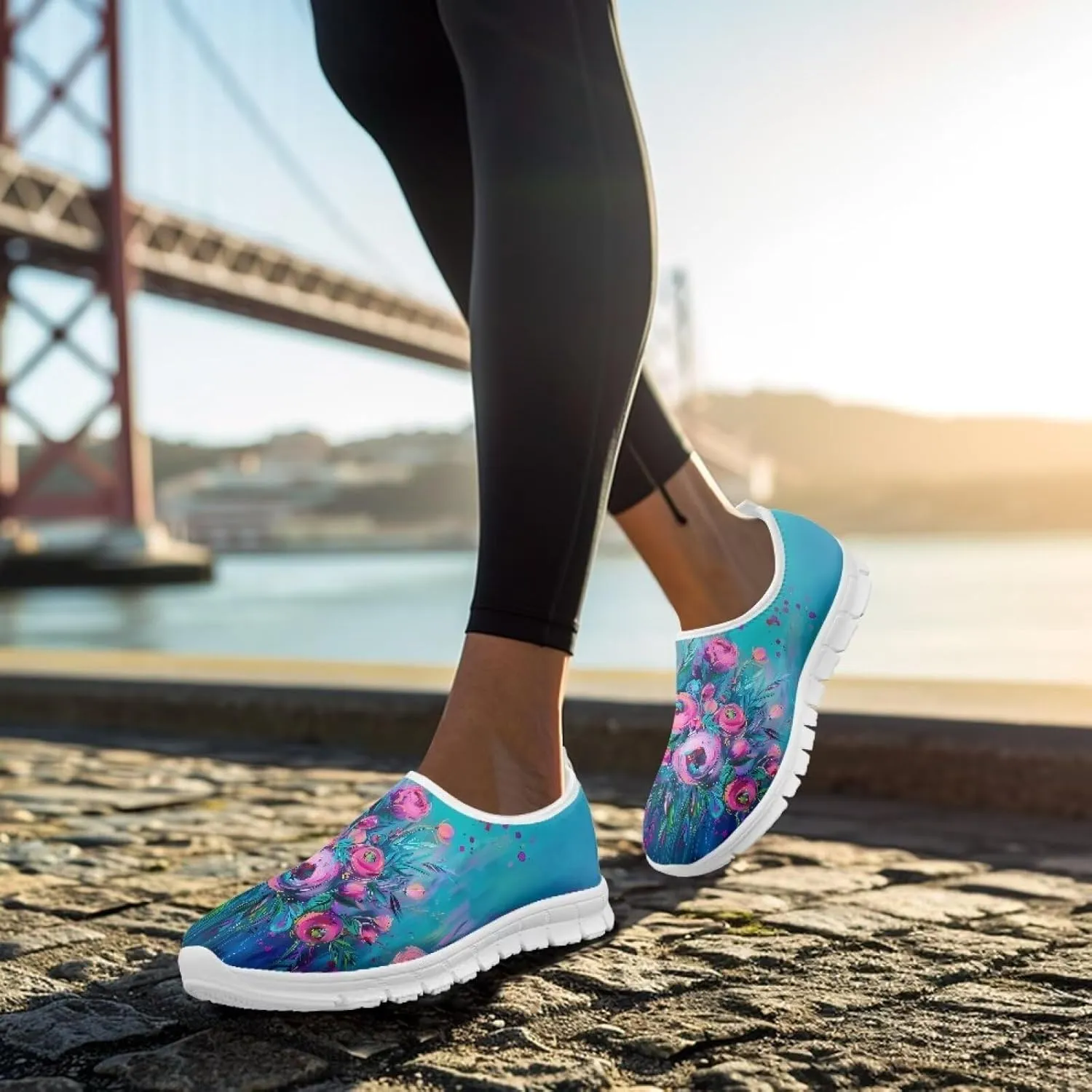 Women's Floral Print Sneaker Casual Low Top Soft Running Shoes Slip On Non Slip Lightweight Outdoor Walking Sneaker for Ladies US 5.5-11.5