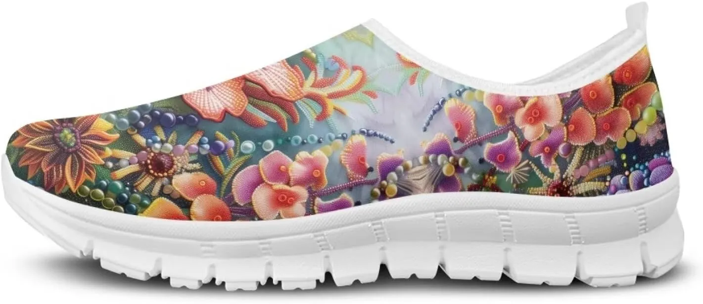 Women's Floral Print Sneaker Casual Low Top Soft Running Shoes Slip On Non Slip Lightweight Outdoor Walking Sneaker for Ladies US 5.5-11.5