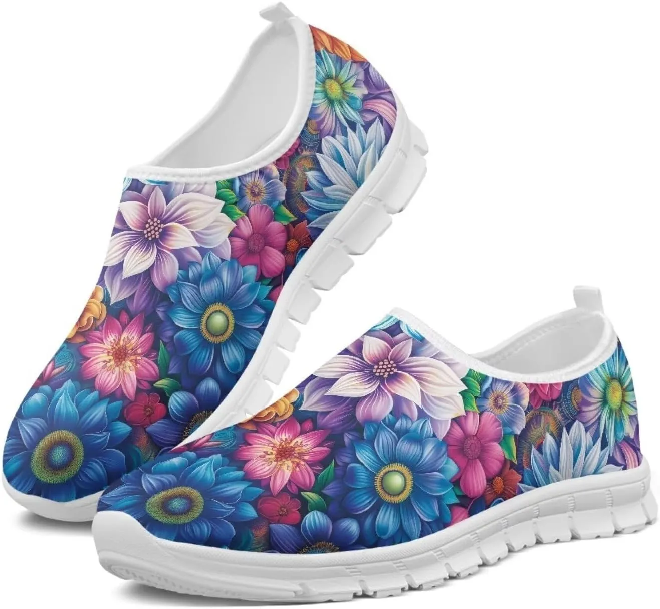 Women's Floral Print Sneaker Casual Low Top Soft Running Shoes Slip On Non Slip Lightweight Outdoor Walking Sneaker for Ladies US 5.5-11.5
