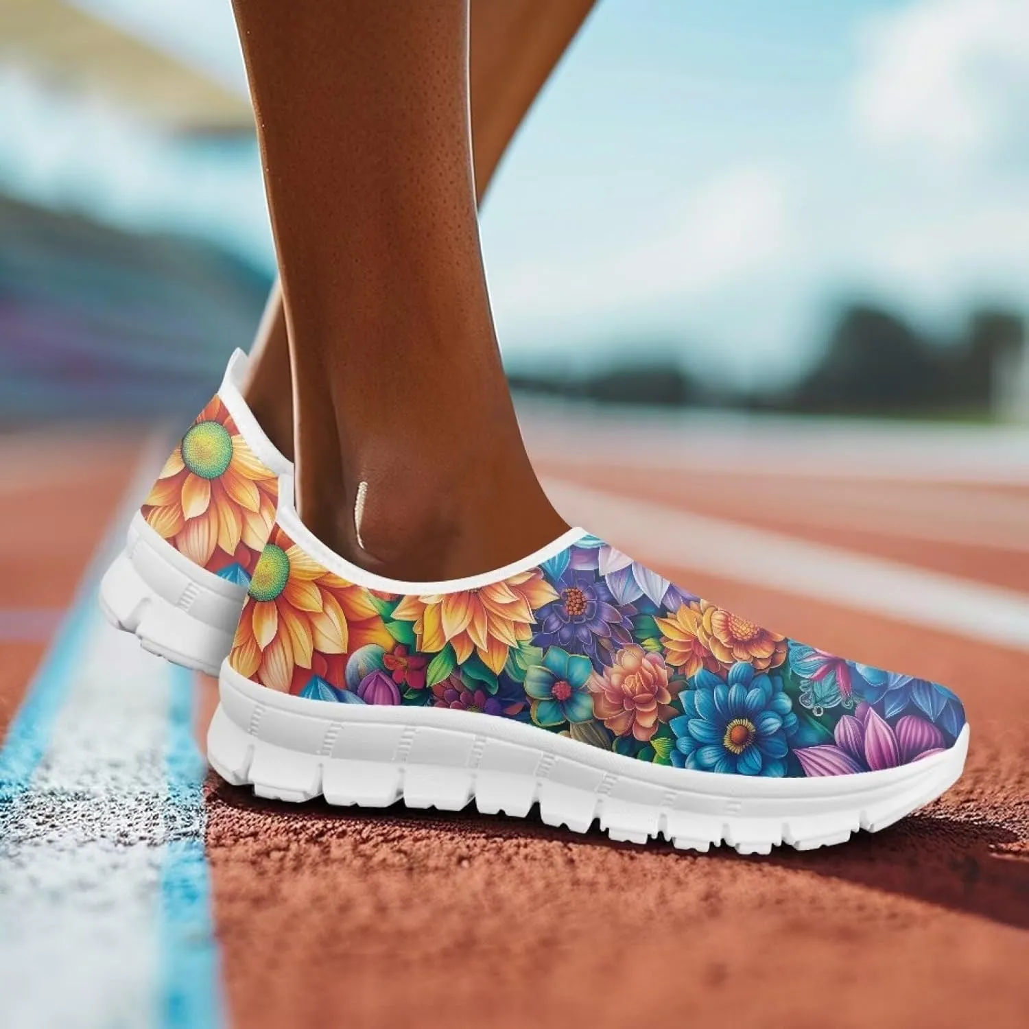 Women's Floral Print Sneaker Casual Low Top Soft Running Shoes Slip On Non Slip Lightweight Outdoor Walking Sneaker for Ladies US 5.5-11.5