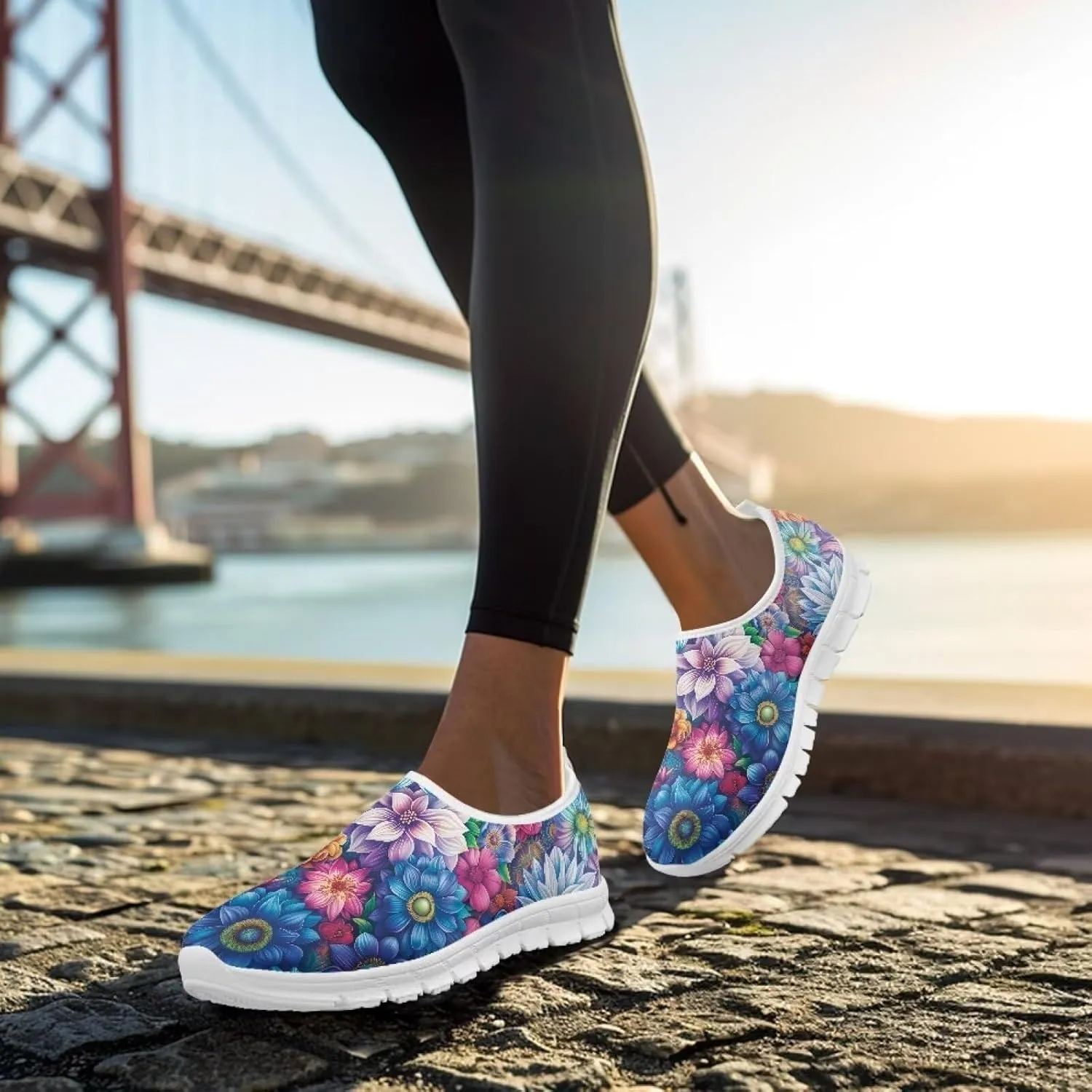 Women's Floral Print Sneaker Casual Low Top Soft Running Shoes Slip On Non Slip Lightweight Outdoor Walking Sneaker for Ladies US 5.5-11.5