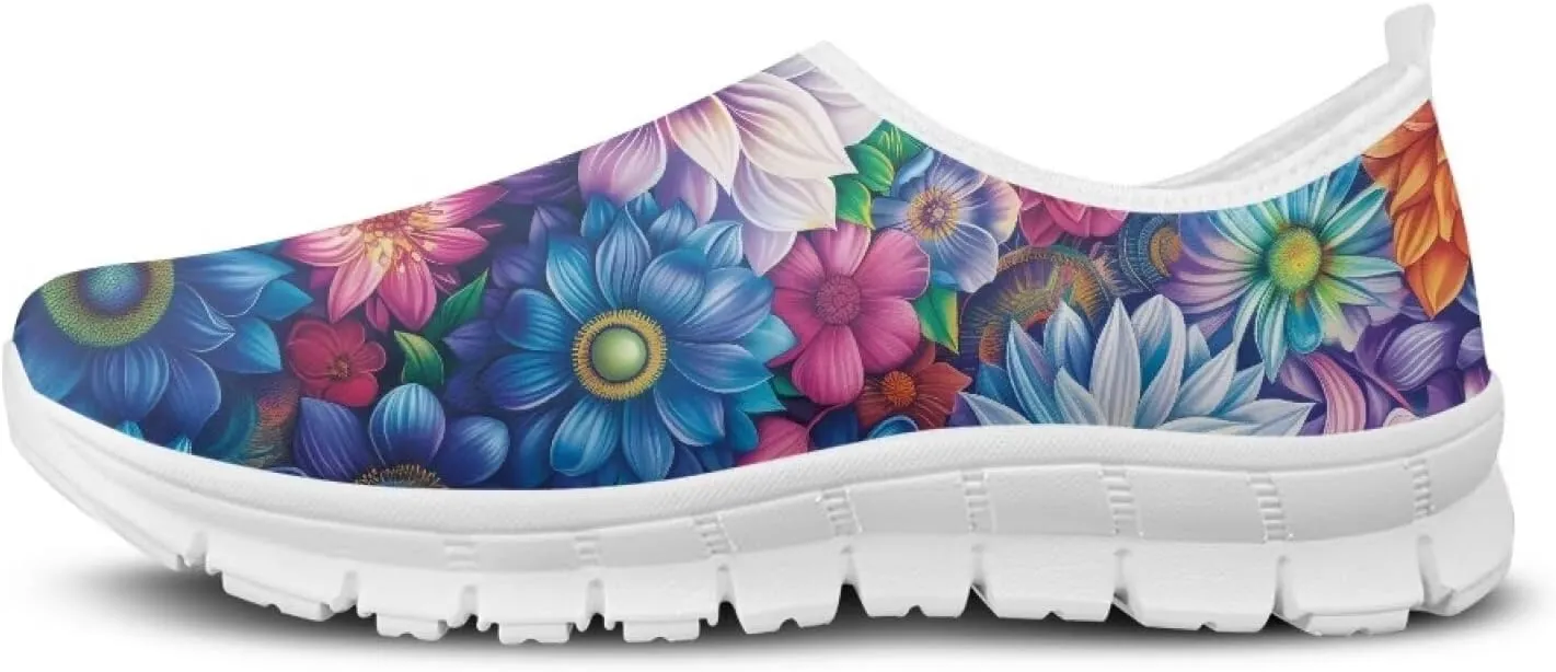 Women's Floral Print Sneaker Casual Low Top Soft Running Shoes Slip On Non Slip Lightweight Outdoor Walking Sneaker for Ladies US 5.5-11.5
