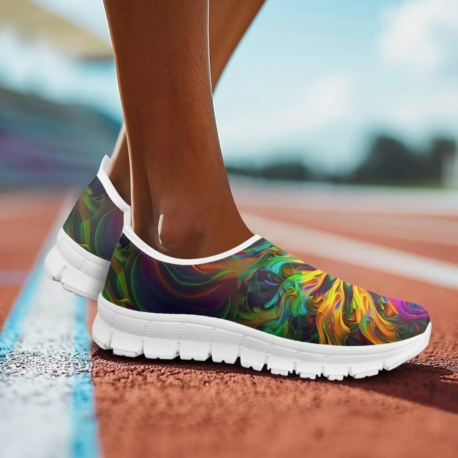 Women's Floral Print Sneaker Casual Low Top Soft Running Shoes Slip On Non Slip Lightweight Outdoor Walking Sneaker for Ladies US 5.5-11.5