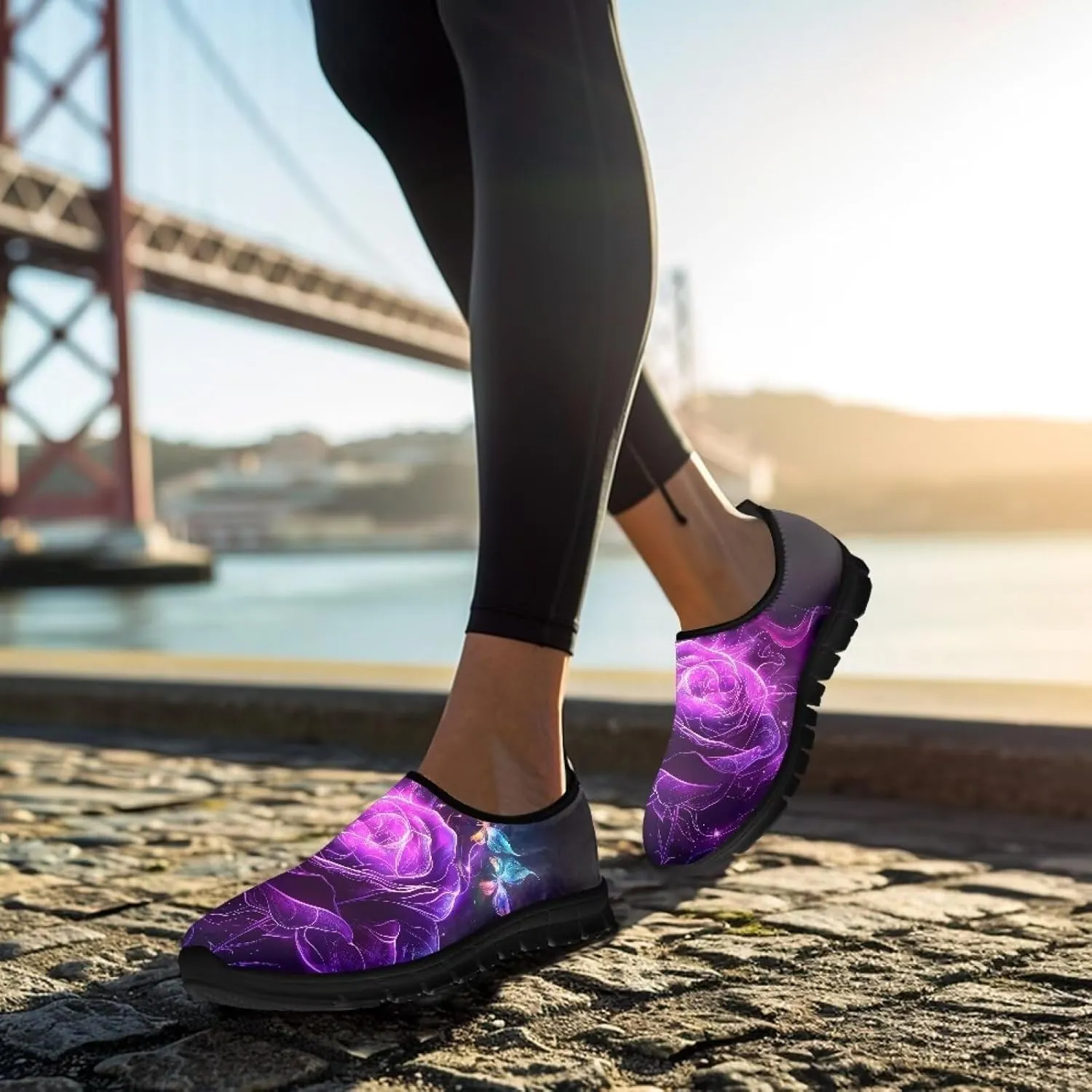Women's Rose Sneaker Casual Low Top Lightweight Running Shoes Cozy Slip On Anti-Skid Outdoor Walking Sneaker for Ladies US 5.5-11.5