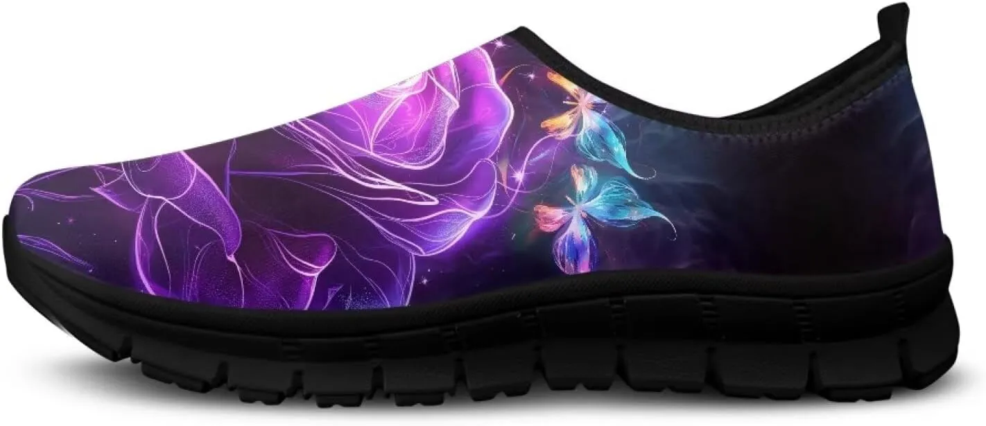 Women's Rose Sneaker Casual Low Top Lightweight Running Shoes Cozy Slip On Anti-Skid Outdoor Walking Sneaker for Ladies US 5.5-11.5