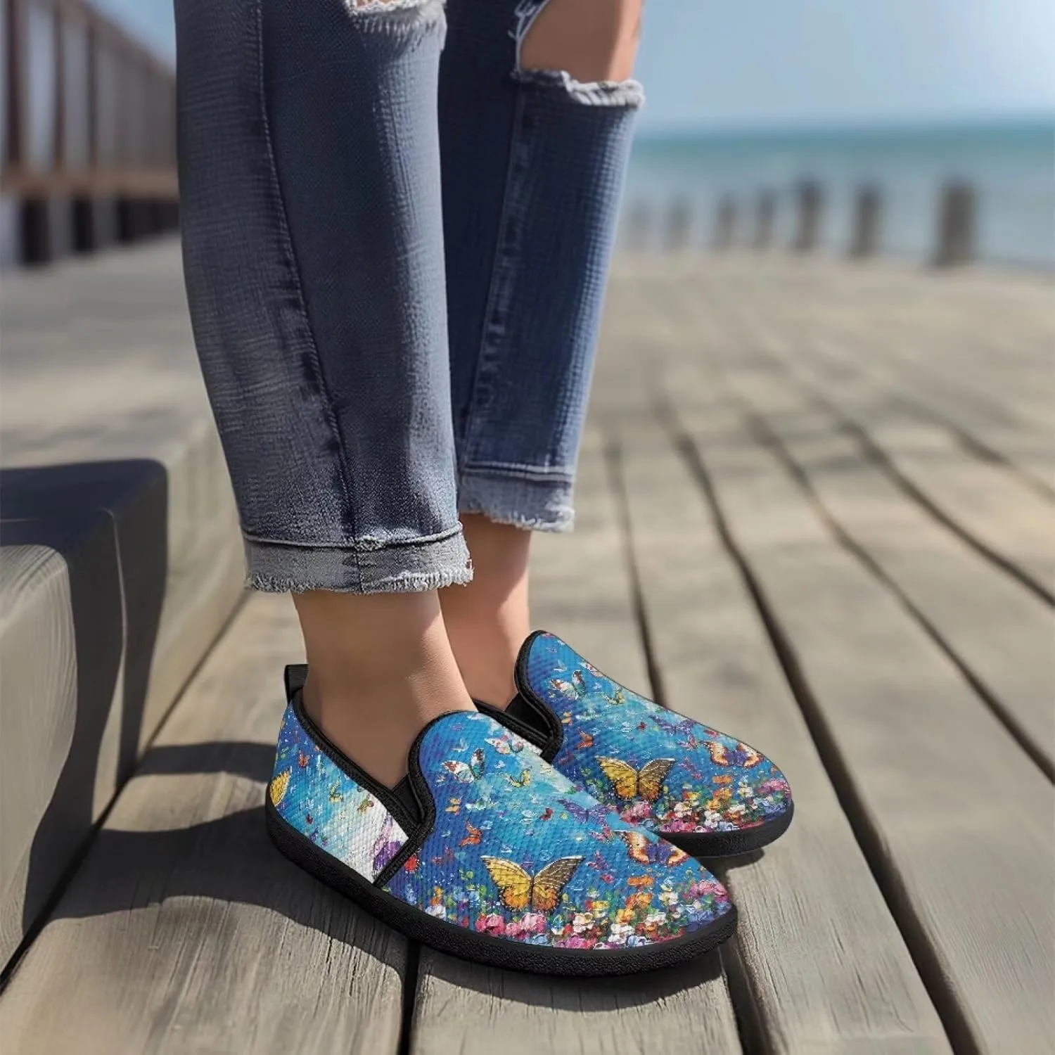 Women's Slip On Flat Sneakers Casual Loafers Mesh Art Pattern Comfort Soft Walking Shoes for Women Daily Travel Shoes US Size 6-11