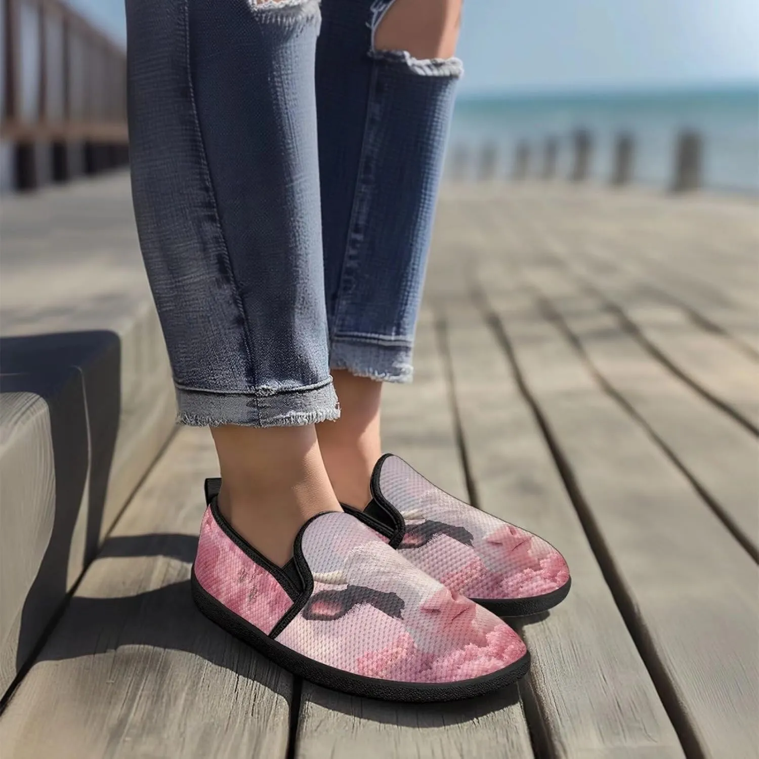 Women's Slip On Flat Sneakers Casual Loafers Mesh Art Pattern Comfort Soft Walking Shoes for Women Daily Travel Shoes US Size 6-11