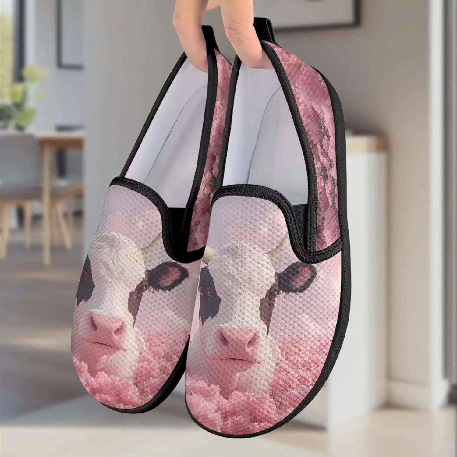 Women's Slip On Flat Sneakers Casual Loafers Mesh Art Pattern Comfort Soft Walking Shoes for Women Daily Travel Shoes US Size 6-11