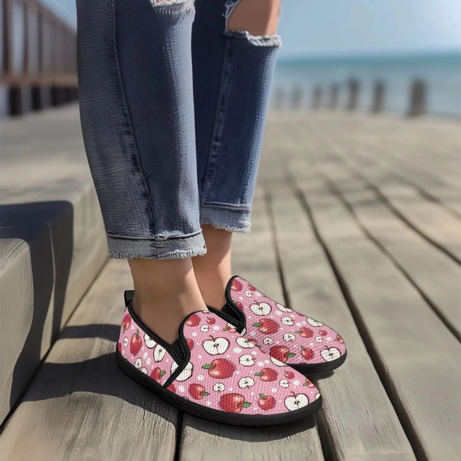 Women's Slip On Flat Sneakers Casual Loafers Mesh Art Pattern Comfort Soft Walking Shoes for Women Daily Travel Shoes US Size 6-11