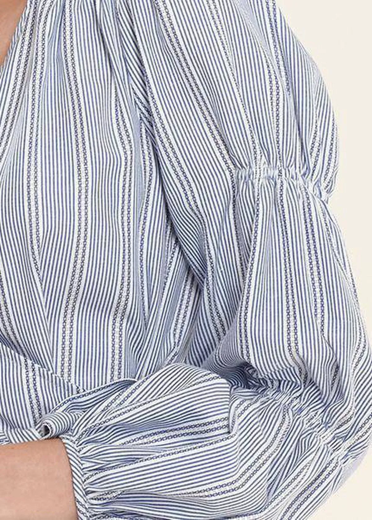 Women's Smocked Sleeve Stripe Wrap Blouse in Blue