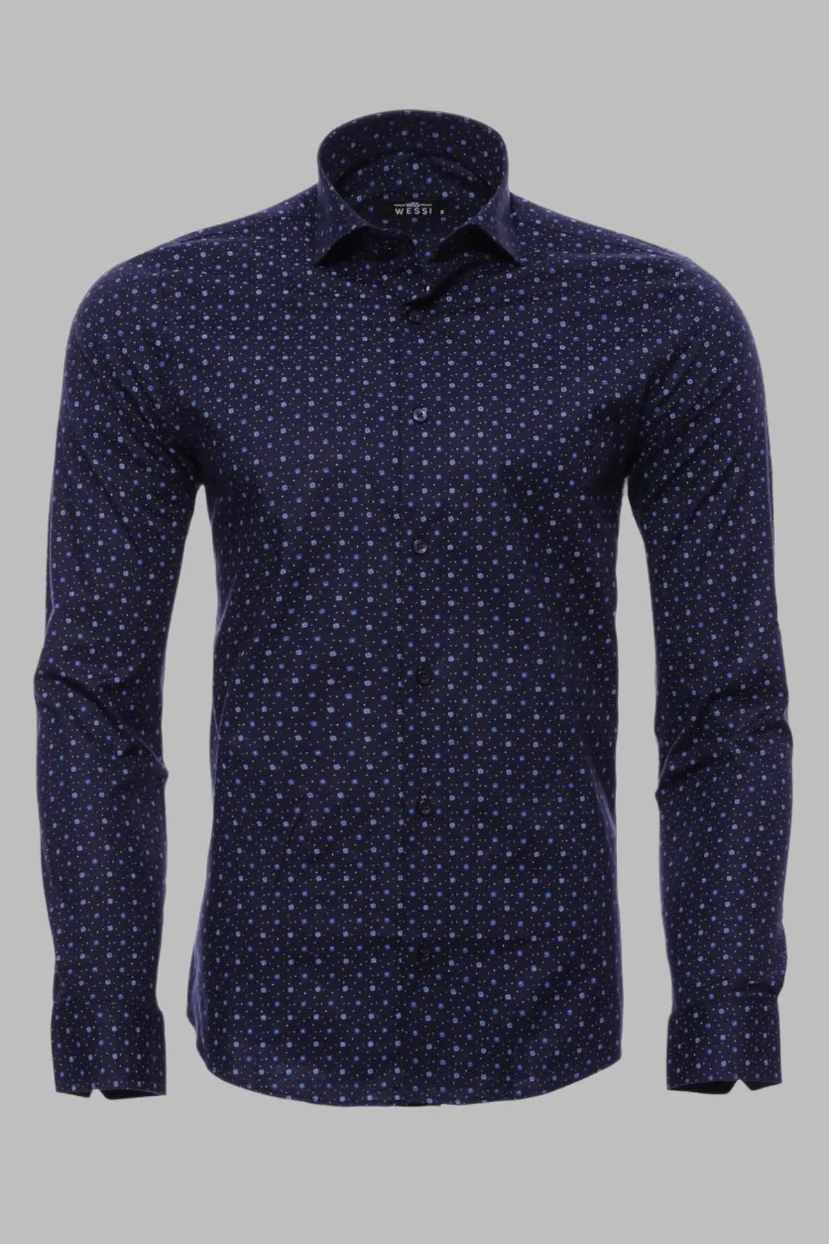 WSS Dot Patterned Long Sleeves Navy Blue Men's Shirt  - Singen