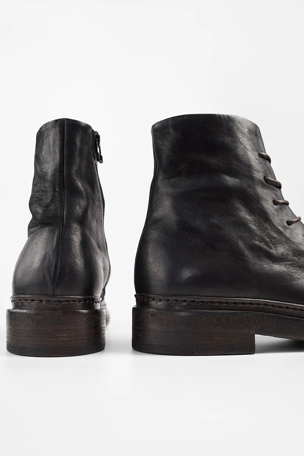 YALE matte-black welted oxford lace up boots.