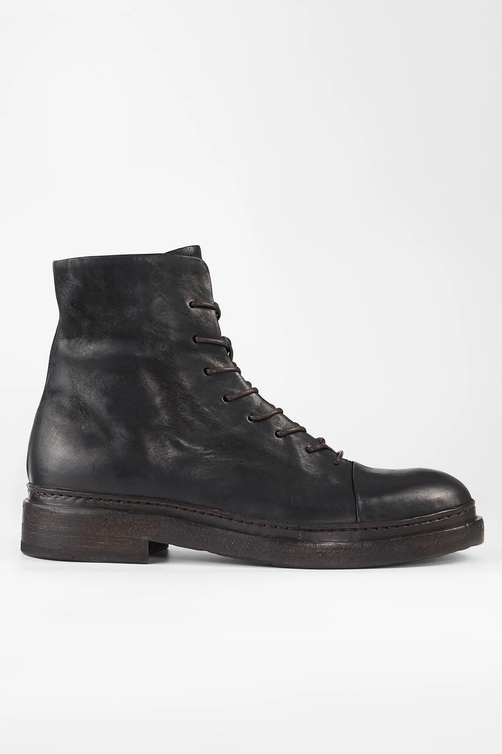 YALE matte-black welted oxford lace up boots.