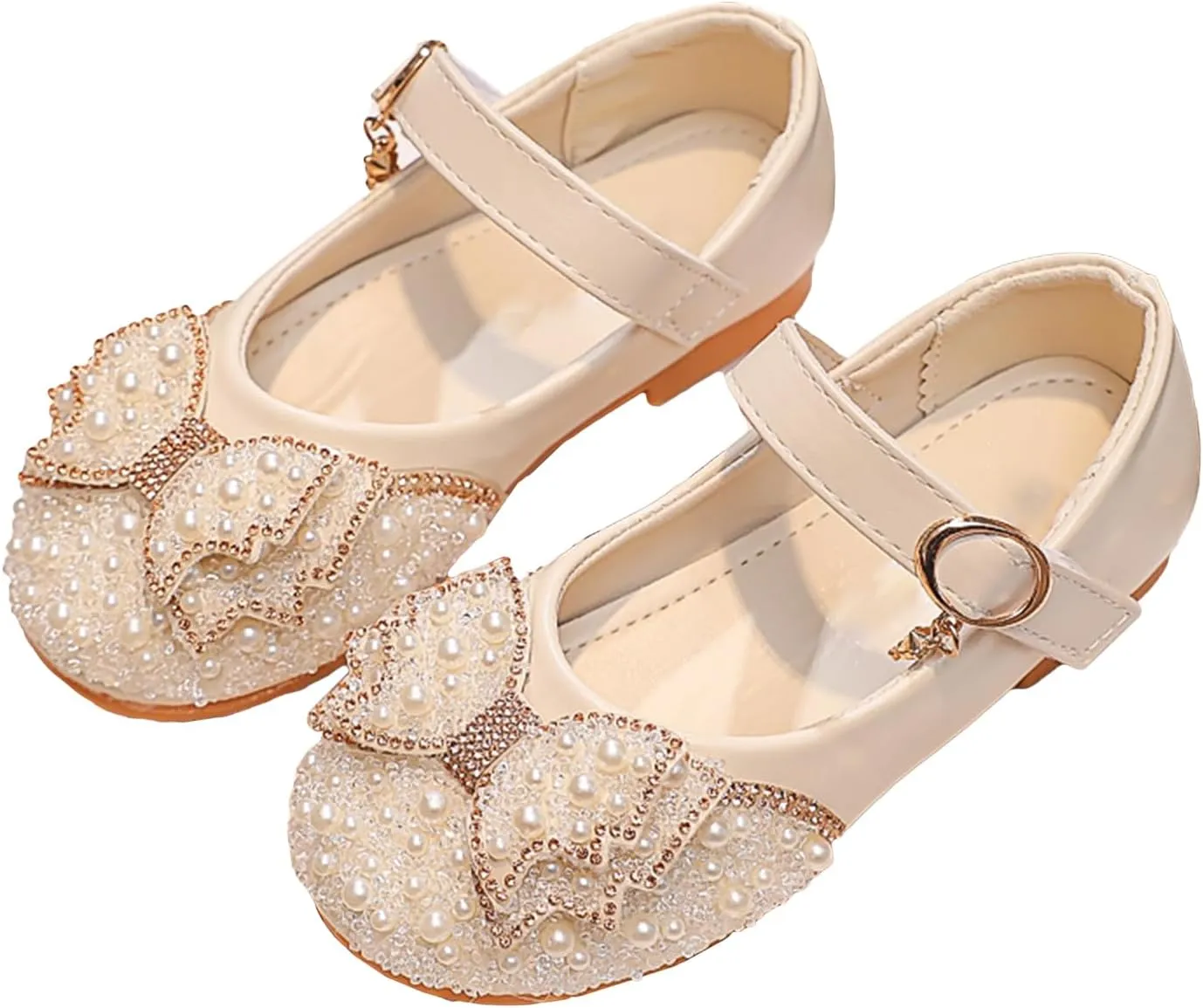 YIBLBOX Toddler Girl Dress Shoes Pearl Mary Jane Ballet Flats Toddler Little Kid Wedding Party Flower Girl Shoes