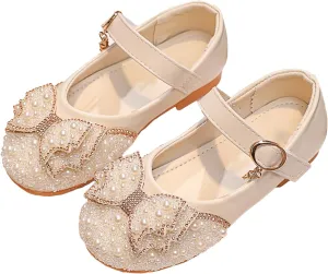 YIBLBOX Toddler Girl Dress Shoes Pearl Mary Jane Ballet Flats Toddler Little Kid Wedding Party Flower Girl Shoes