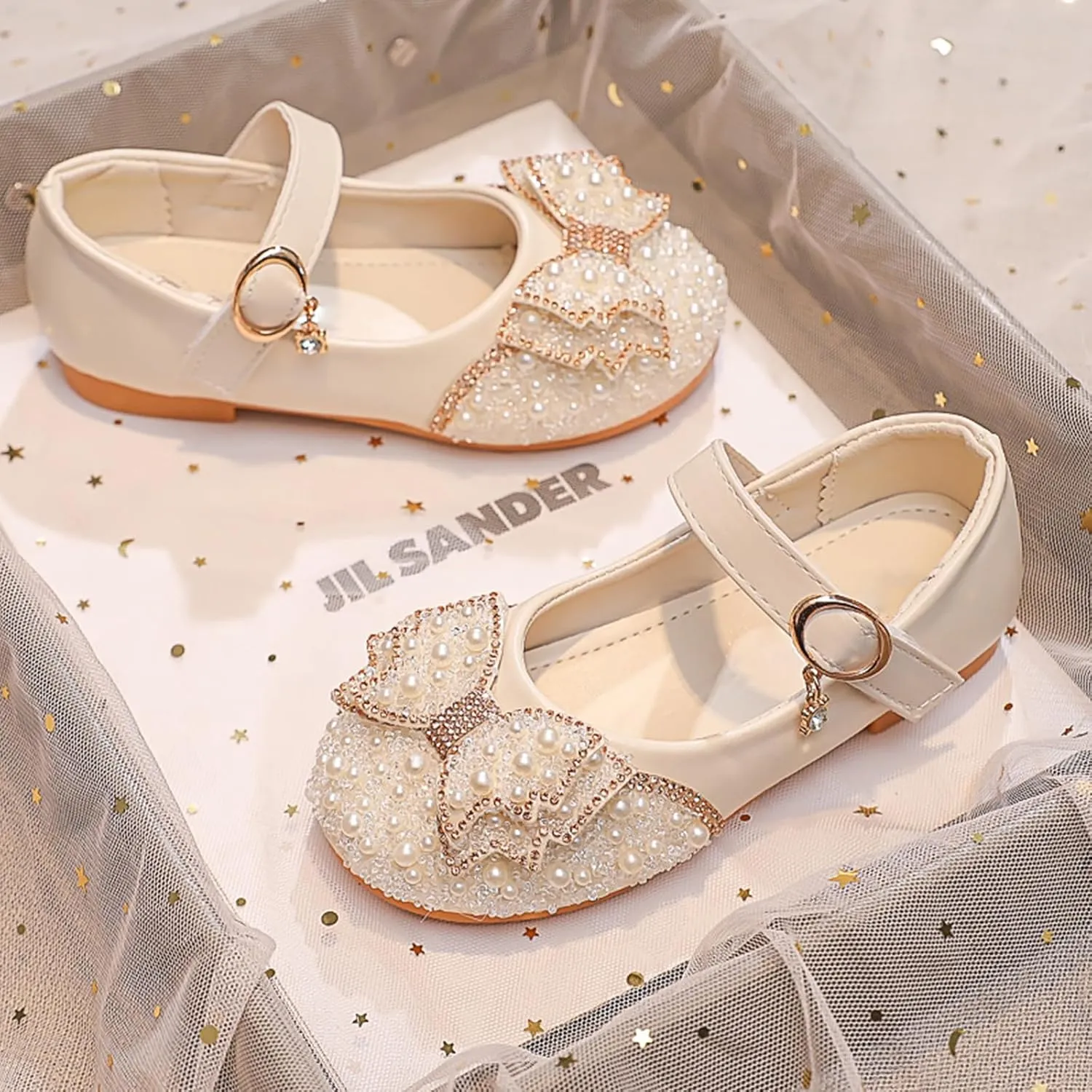 YIBLBOX Toddler Girl Dress Shoes Pearl Mary Jane Ballet Flats Toddler Little Kid Wedding Party Flower Girl Shoes