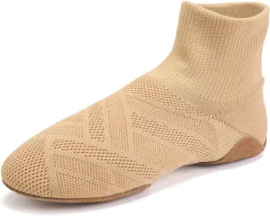 YKXLM Women Standard Practice Social Dance Sneaker Beginner Dance Practice Shoes for Women Low Heel Ballroom,Beige,1" Heel,7 US