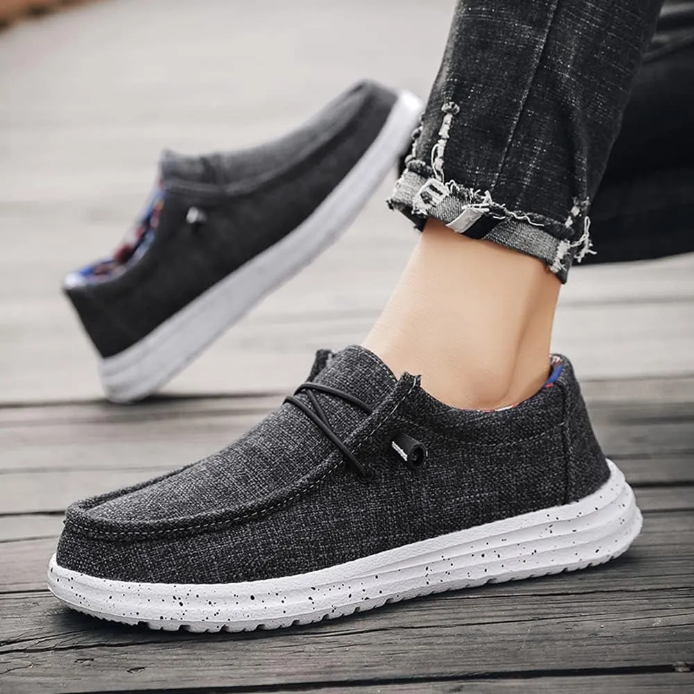 YONGJIA Men's Wally Lace Up Loafers Canvas Slip-on Comfortable Light-Weight Walking Driving Shoes