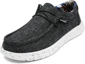 YONGJIA Men's Wally Lace Up Loafers Canvas Slip-on Comfortable Light-Weight Walking Driving Shoes