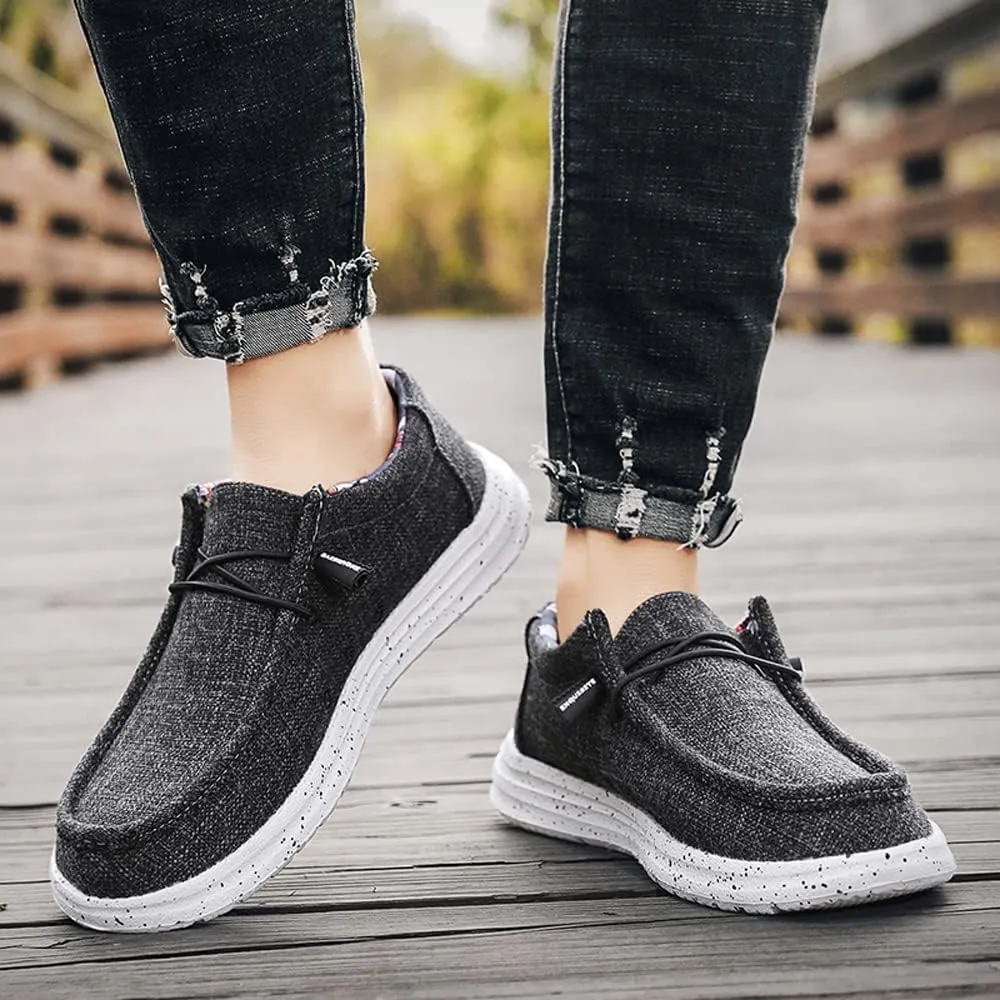 YONGJIA Men's Wally Lace Up Loafers Canvas Slip-on Comfortable Light-Weight Walking Driving Shoes