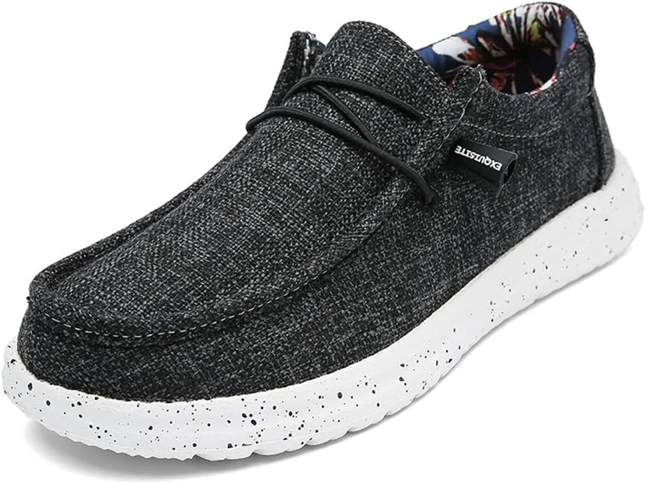 YONGJIA Men's Wally Lace Up Loafers Canvas Slip-on Comfortable Light-Weight Walking Driving Shoes